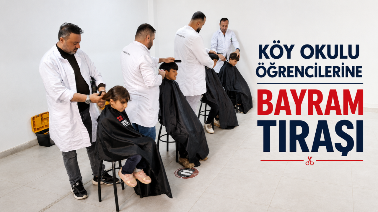 Köy okulu öğrencilerine bayram tıraşı