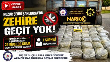 Traktör kasasında 25 kilo skunk ele geçirildi